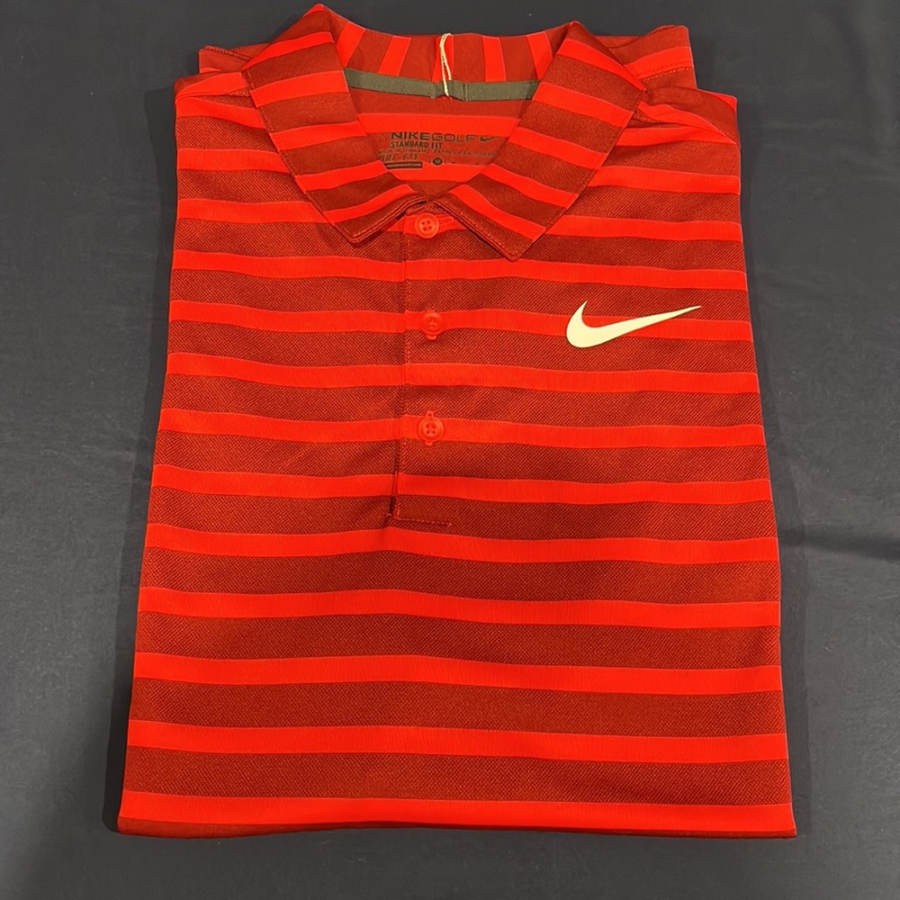 Nike Golf Mens Dri-Fit Golf Polo Shirt - Red Stripe
